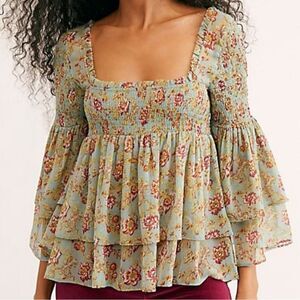 Free people golden age chiffon ruffle blouse